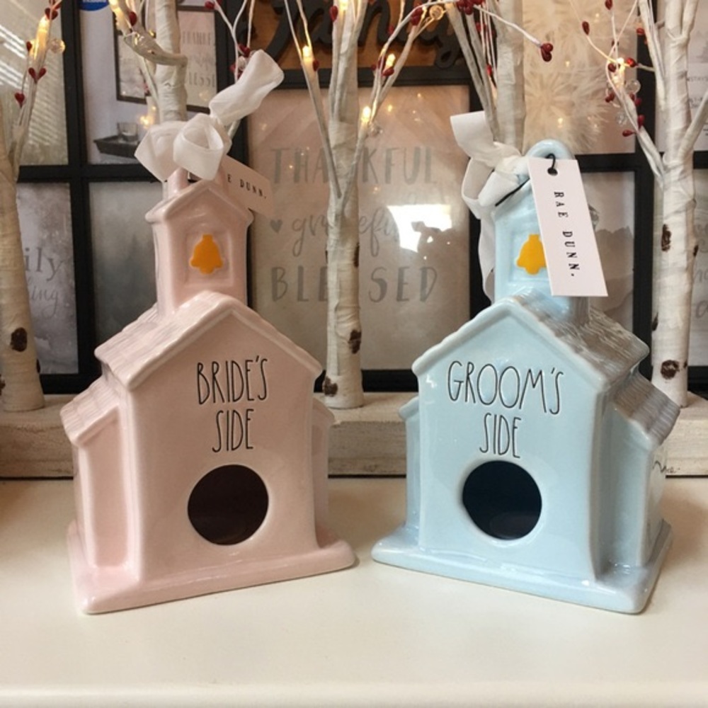Rae Dunn Bride And Groom side birdhouse churches